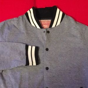 Grey Heather Letterman’s Jacket with Knit Collar